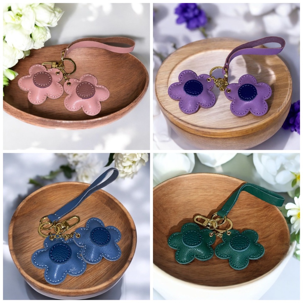 SET of 4 Floral Leather Bag Charms